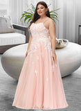 Kelsey Ball-Gown/Princess Square Neckline Floor-Length Tulle Prom Dresses With Lace Sequins UKP0014125