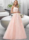 Kelsey Ball-Gown/Princess Square Neckline Floor-Length Tulle Prom Dresses With Lace Sequins UKP0014125