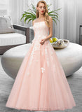 Kelsey Ball-Gown/Princess Square Neckline Floor-Length Tulle Prom Dresses With Lace Sequins UKP0014125