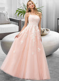 Kelsey Ball-Gown/Princess Square Neckline Floor-Length Tulle Prom Dresses With Lace Sequins UKP0014125