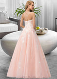 Kelsey Ball-Gown/Princess Square Neckline Floor-Length Tulle Prom Dresses With Lace Sequins UKP0014125