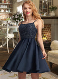 Gwen A-Line Square Neckline Short/Mini Satin Prom Dresses With Lace Sequins UKP0014127