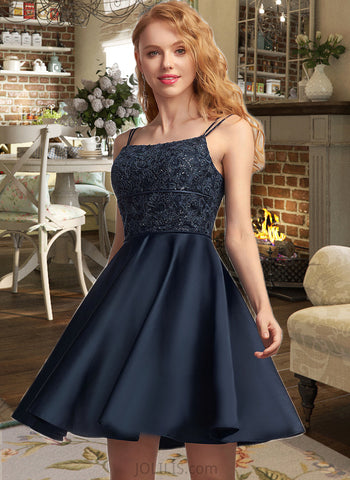 Gwen A-Line Square Neckline Short/Mini Satin Prom Dresses With Lace Sequins UKP0014127