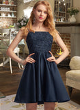 Gwen A-Line Square Neckline Short/Mini Satin Prom Dresses With Lace Sequins UKP0014127