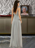 Joyce A-Line V-neck Floor-Length Chiffon Prom Dresses With Lace Sequins Split Front UKP0014128