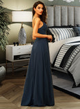 Lillianna A-Line V-neck Floor-Length Chiffon Prom Dresses With Ruffle UKP0014130