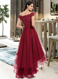 Rylie Ball-Gown/Princess Off-the-Shoulder Asymmetrical Tulle Prom Dresses With Beading Sequins Bow(s) UKP0014132