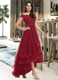 Rylie Ball-Gown/Princess Off-the-Shoulder Asymmetrical Tulle Prom Dresses With Beading Sequins Bow(s) UKP0014132