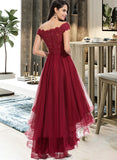 Rylie Ball-Gown/Princess Off-the-Shoulder Asymmetrical Tulle Prom Dresses With Beading Sequins Bow(s) UKP0014132