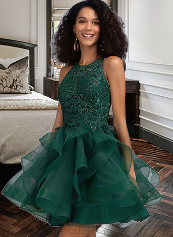 Olympia Ball-Gown/Princess Scoop Neck Short/Mini Tulle Prom Dresses With Sequins UKP0014133