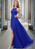 Patti A-Line Scoop Neck Floor-Length Chiffon Prom Dresses With Split Front UKP0014134