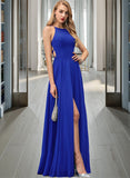 Patti A-Line Scoop Neck Floor-Length Chiffon Prom Dresses With Split Front UKP0014134