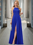 Patti A-Line Scoop Neck Floor-Length Chiffon Prom Dresses With Split Front UKP0014134