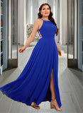 Patti A-Line Scoop Neck Floor-Length Chiffon Prom Dresses With Split Front UKP0014134