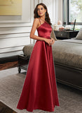 Gwendolyn A-line Halter Floor-Length Satin Prom Dresses UKP0014135