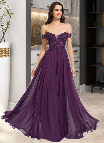 Hailey Ball-Gown/Princess Off-the-Shoulder Floor-Length Chiffon Prom Dresses With Beading Sequins UKP0014136