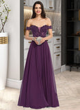 Hailey Ball-Gown/Princess Off-the-Shoulder Floor-Length Chiffon Prom Dresses With Beading Sequins UKP0014136