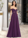 Hailey Ball-Gown/Princess Off-the-Shoulder Floor-Length Chiffon Prom Dresses With Beading Sequins UKP0014136