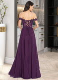 Hailey Ball-Gown/Princess Off-the-Shoulder Floor-Length Chiffon Prom Dresses With Beading Sequins UKP0014136