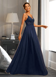 Kaylie A-Line V-neck Floor-Length Tulle Prom Dresses With Beading Sequins UKP0014138