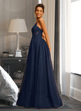 Kaylie A-Line V-neck Floor-Length Tulle Prom Dresses With Beading Sequins UKP0014138