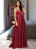 Toni A-Line V-neck Floor-Length Satin Prom Dresses With Split Front Pockets UKP0014142