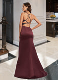 Tiana Trumpet/Mermaid V-Neck Sweep Train Satin Prom Dresses With Beading Sequins UKP0014143