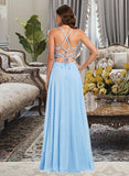 Rhianna A-Line V-neck Floor-Length Chiffon Prom Dresses With Lace UKP0014144