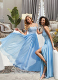 Rhianna A-Line V-neck Floor-Length Chiffon Prom Dresses With Lace UKP0014144