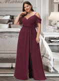 Kailee A-Line V-neck Floor-Length Prom Dresses With Ruffle Split Front UKP0014145