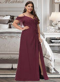 Kailee A-Line V-neck Floor-Length Prom Dresses With Ruffle Split Front UKP0014145