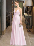 Gretchen A-Line V-neck Floor-Length Satin Prom Dresses With Pockets UKP0014146