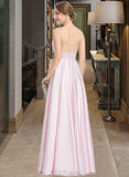 Gretchen A-Line V-neck Floor-Length Satin Prom Dresses With Pockets UKP0014146