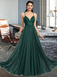 Setlla A-line V-Neck Floor-Length Chiffon Prom Dresses With Beading Sequins UKP0014147