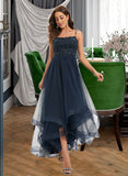 Kristina Ball-Gown/Princess Scoop Neck Asymmetrical Tulle Prom Dresses With Lace Sequins UKP0014148