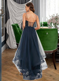 Kristina Ball-Gown/Princess Scoop Neck Asymmetrical Tulle Prom Dresses With Lace Sequins UKP0014148