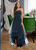 Kristina Ball-Gown/Princess Scoop Neck Asymmetrical Tulle Prom Dresses With Lace Sequins UKP0014148