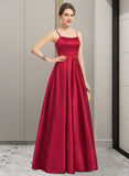 Annabelle A-Line Square Neckline Floor-Length Satin Prom Dresses UKP0014149