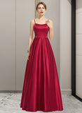 Annabelle A-Line Square Neckline Floor-Length Satin Prom Dresses UKP0014149