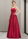 Annabelle A-Line Square Neckline Floor-Length Satin Prom Dresses UKP0014149