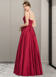 Annabelle A-Line Square Neckline Floor-Length Satin Prom Dresses UKP0014149