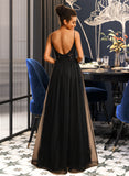 Mimi Ball-Gown/Princess V-neck Floor-Length Tulle Prom Dresses With Lace Sequins UKP0014150