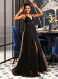 Mimi Ball-Gown/Princess V-neck Floor-Length Tulle Prom Dresses With Lace Sequins UKP0014150