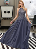 Alissa A-Line Scoop Neck Floor-Length Chiffon Prom Dresses With Lace Sequins UKP0014152