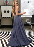 Alissa A-Line Scoop Neck Floor-Length Chiffon Prom Dresses With Lace Sequins UKP0014152