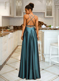 America A-Line Cowl Neck Floor-Length Satin Prom Dresses UKP0014153