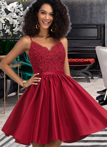 Nathalia A-Line V-neck Short/Mini Satin Prom Dresses With Beading Sequins UKP0014154