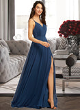 Minnie A-Line V-neck Floor-Length Prom Dresses With Split Front UKP0014159