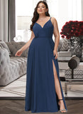 Minnie A-Line V-neck Floor-Length Prom Dresses With Split Front UKP0014159