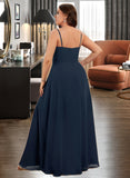 Carleigh A-Line Square Neckline Floor-Length Chiffon Prom Dresses With Split Front UKP0014160